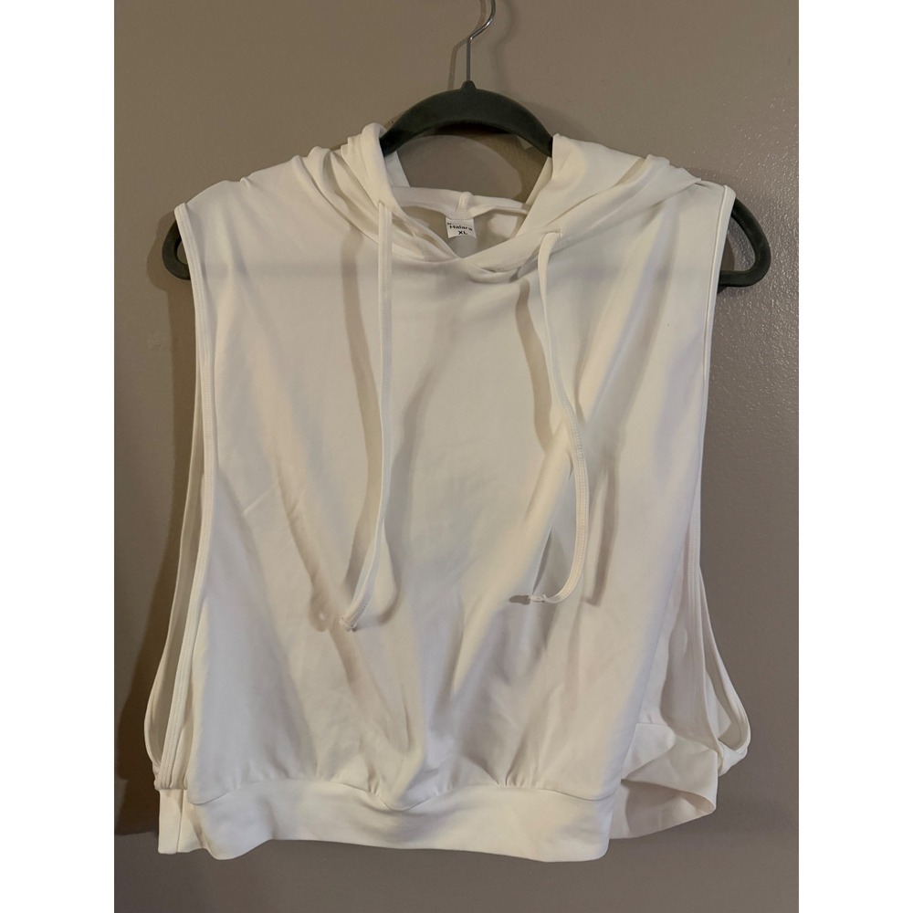 Halara‎ Womens XL White Sleeveless Hoodie Open Side Athletic Tank Top Workout